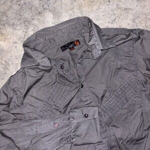 G BY GUESS Mens Shirt Small Charcoal Gray Long Sleeve Pleated Yoke Button Up